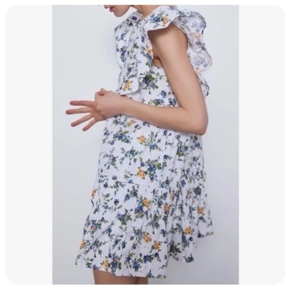 Zara Ruffled Floral Dress floral mini dress with cut work eyelet baby doll